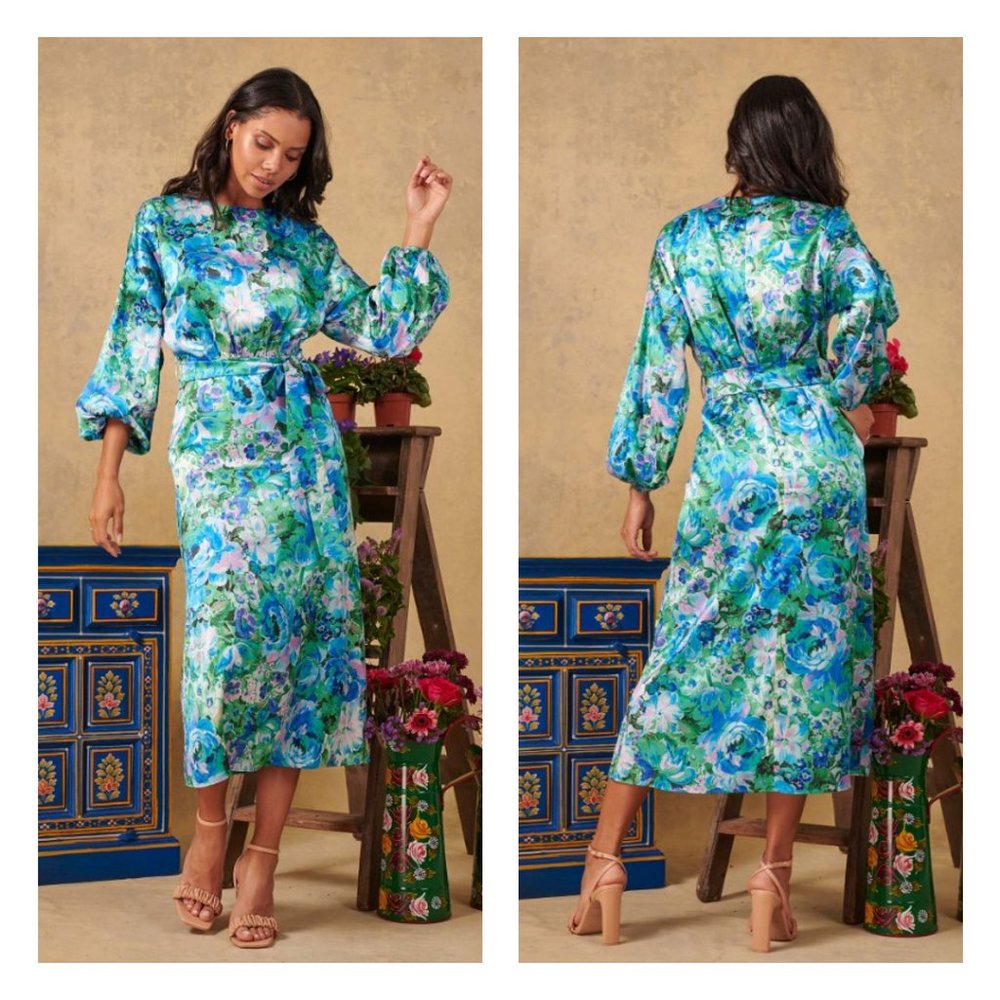 NWT ASOS Hope & Ivy Arielle Satin Floral Midi Dress Size 10